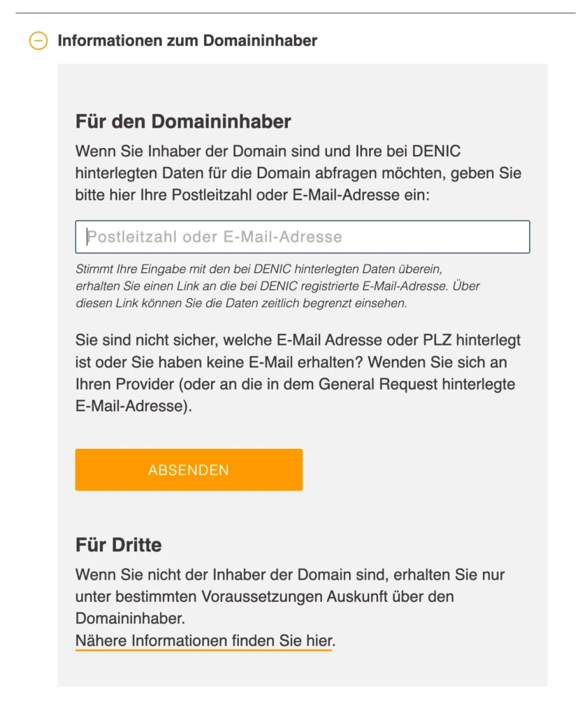 Informationen zum Domaininhabe beantragen