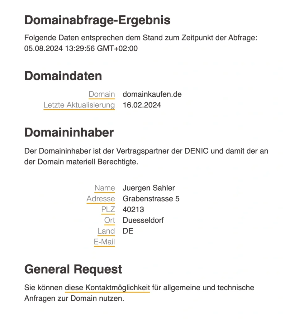 Auskunft der Kontaktdaten des Domaininhabers